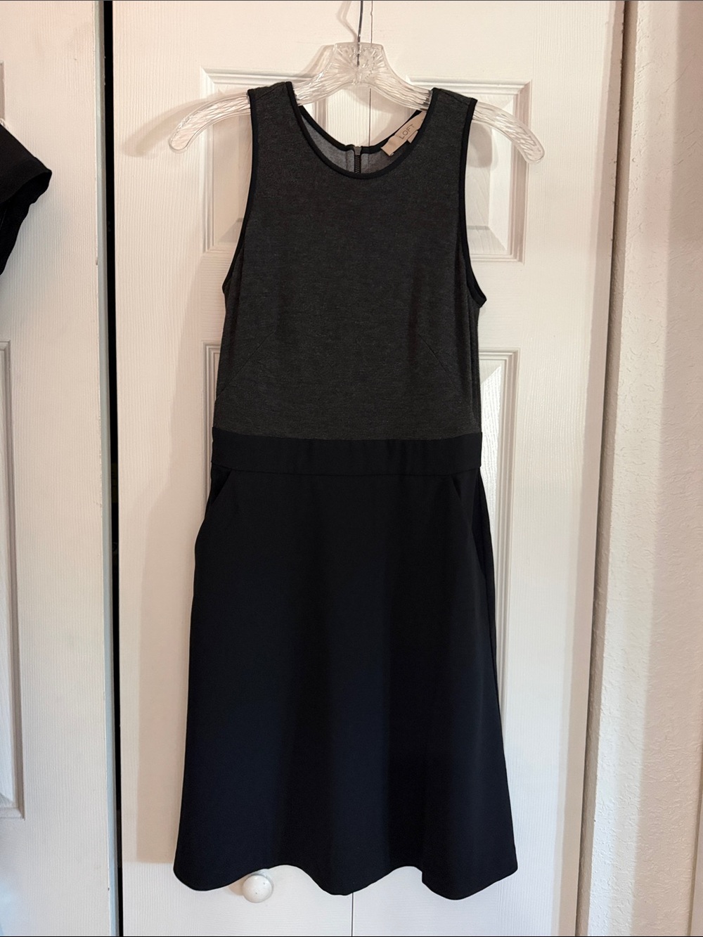 LOFT Sleeveless  Two-Tone Black & Charcoal A-Line Dress